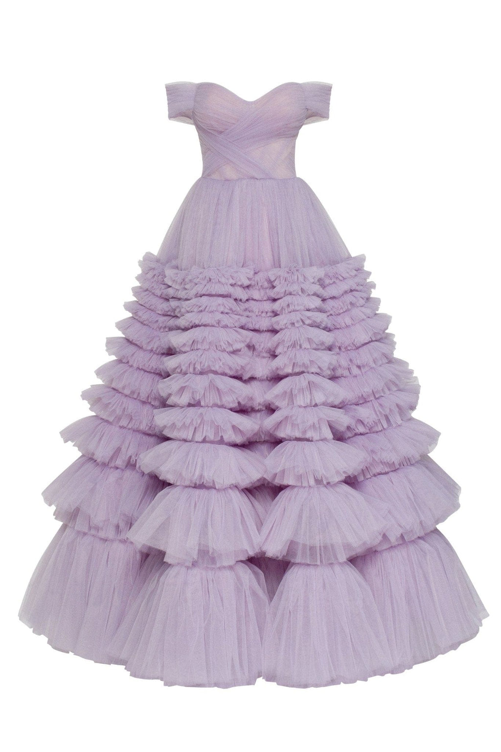 Charming Purple Short Sleeves Tulle Puffy Long Formal Dress, Lovely Ev –  Simplepromdress